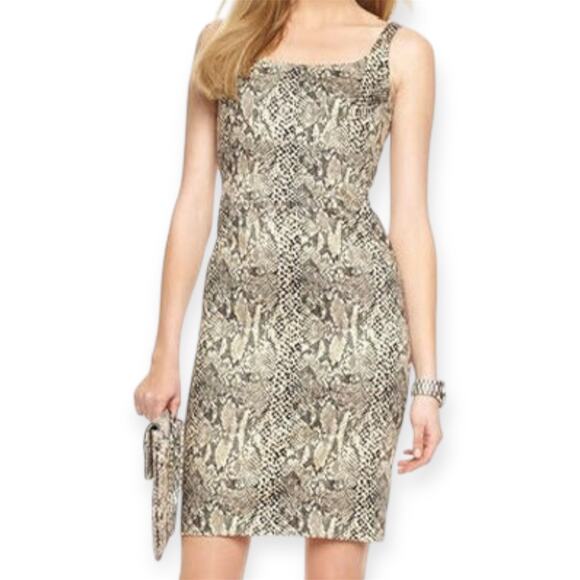 Michael Kors Snakeskin Print Sheath Dress Beige Black Bodycon Cocktail Size 6 - Picture 1 of 14